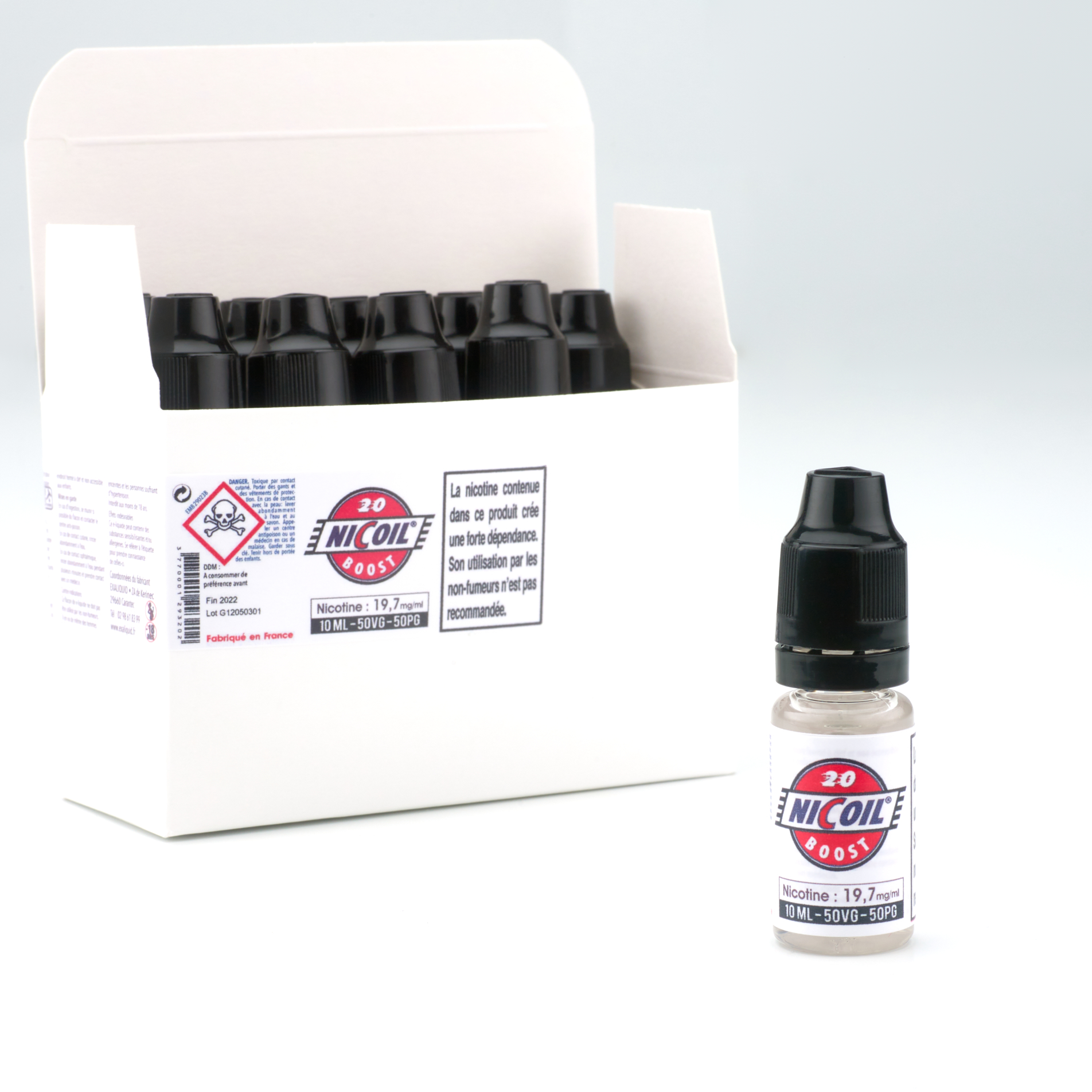 Booster nicotiné NiCoil 20 pour e liquide DIY, Pack 10X10 ml
