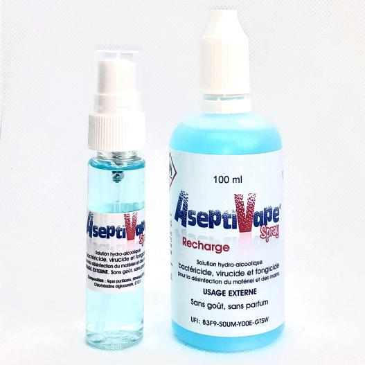 AsetiVape Kit désinfectant Spray 20 ml + Flacon recharge de 100 ml | AsetiAsetiVape Kit désinfectant Spray 20 ml + Flacon recharge de 100 ml | AseptiVape | Exaliquid.fr